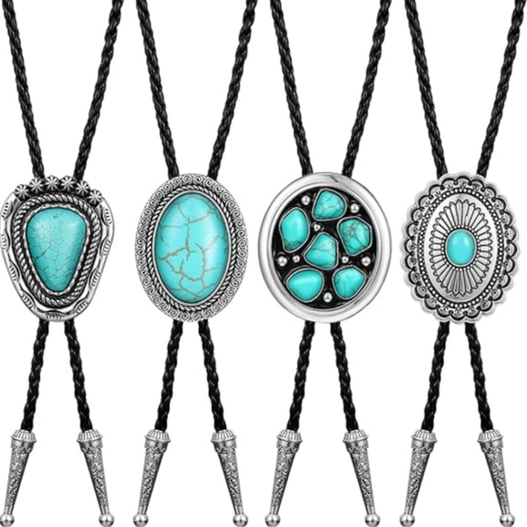 New set of 4 turquoise leather ties - Picture 1 of 4